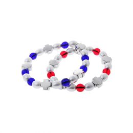 Pulseira com miçangas feitas à mão verão vermelho azul colorido hip hop pérola splice cruz joias acessórios de charme da moda