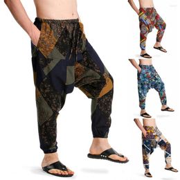 Men's Pants Harem Fashion Print Large Crotch Ankle Tied Loose Fit Streetwear Bottoms Baggy Trousers Boho For Outdoor Women
