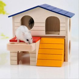 Cages Cute Small Animal Pet Hamster Wooden house Cage Dual Layer Foldable Villa For Parrot Ferret Rabbit Squirrel Guinea Pig Mouse Toy