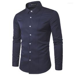 Men's Casual Shirts 2023 Spring And Autumn Men's Fashion Henry Neck Solid Colour Advanced Long Sleeve Polo Slim Fit Shirt