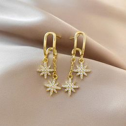 Stud Earrings Fashion Unique Design Women Star Delicate Cubic Zirconia Gold Colour Boucle D'oreille Femme 2023