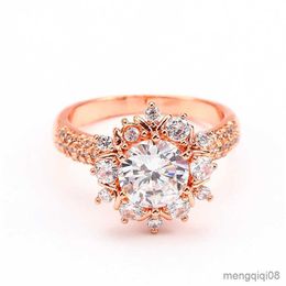 Band Rings Luxury Female White Zircon Ring Rose Gold Colour Crystal Snowflake Promise Love Wedding Engagement For Women