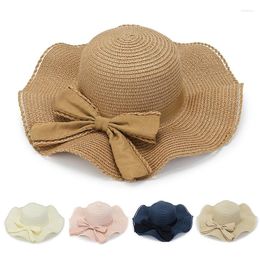 Wide Brim Hats Summer Straw Hat Women Sun Protection Beach Ribbon Bowknot Foldable Cap Casual Ladies Round Top Panama