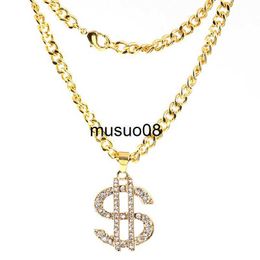 Pendant Necklaces Gold Plated Crystal Dollar Sign Pendant Necklace Hip Hop Chain nice gift Rock heavy metal hip hop decoration J230601