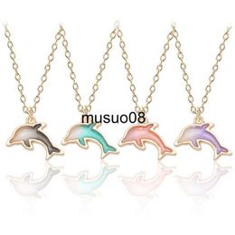 Pendant Necklaces 4 Colors Cute Little Dolphin Pendant Necklace Fashion Cartoon Alloy Marine Animals Necklace For Women Girls J230601