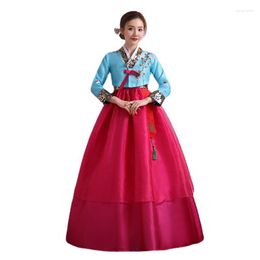 Ethnic Clothing Korean Traditional Women Folk Stage Dance Costume Multicolor Elegant Hanbok Top Skirt Emboridery Wedding Party Sets