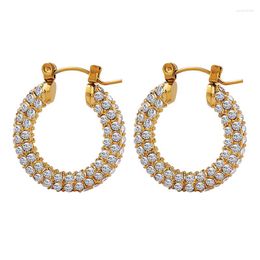 Hoop Earrings Trendy U-shaped Full Cz for Women Men Silver and 2 Colours Stainless Steel Ear Jewellery