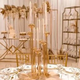 8 Arms Gold Tall Candelabra Wedding Table Centrepieces Decoration Metal Pillar Candles Holders Metal vase imake935