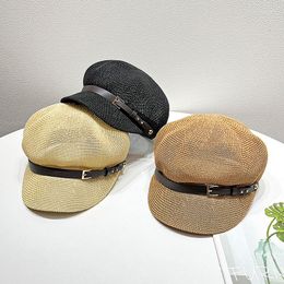 Wide Brim Hats 2023 Summer Octagonal Cap Straw Women Thin Sboy Painter Adjustable Rope Knitted Mesh Breathable Beach Hat