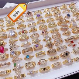 Aug Jewellery Gold Mixed Wholesale Ring Fashion Zircon Micro Set Zircon Bulk Personality Ring Vintage Stainless Steel Copper Ring
