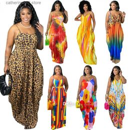 Casual Dresses Summer 5XL Maxi Dresses Women Tie Dyed Colourful Printed Suspender Loose Dress Plus Size Women Clothes T230601
