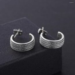 Stud Earrings 2023 Fashion Fine Jewellery Buddha Retro Round Carving Ancient Silver Colour Weave U Type For Women Gift