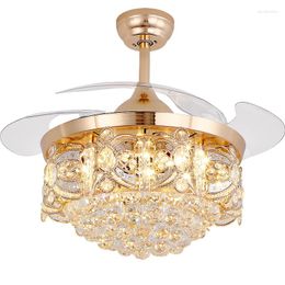 Chandeliers Luxury Golden LED Chandelier Lighting Remote Control Fancy Pendant Lamp Home El Modern Crystal Ceiling Fan With Light