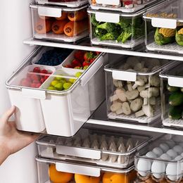 Storage Bottles Refrigerator Box 4 Grid Vegetable Fruit Fridge Organizer Drain Basket Onion Clear Crispers