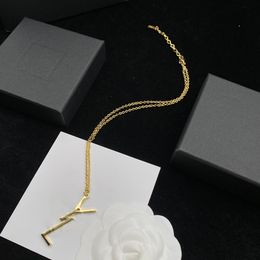 Fashion Gold Plated Letter Pendant Necklace Ladies Branded Gold Chain 18K Jewellery For Wedding Anniversar