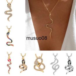 Pendant Necklaces Retro Crystal Snake Pendant Necklace For Women Men Trendy Gold Silver Color Punk Neck Chain Necklaces Party Jewelry Girls Gifts J230601