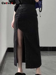 Dresses Cotvotee Denim Skirts for Women 2023 Summer Fashion Black Skirt Irregular High Waist Split Y2k Skirt Vintage Aline Jean Skirt