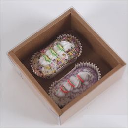 Cupcake Gift Transparent Biscuit Pastry Box Retro Kraft Paper Er Baking Packaging Boxes Gifts Customised Vtky2237 Drop Delivery Home Dhj3N