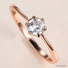 Band Rings Female White Crystal Ring Charm Rose Gold Color Wedding For Women Small Round Zircon Engagement