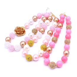 Beaded Necklaces 2Pcs Est Design Pinkaddgold Colour Necklace Birthday Party Gift For Toddlers Girls Bubblegum Baby Kids Chunky Jewelr Dhxqt