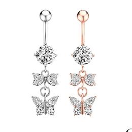 Navel Bell Button Rings Butterfly Zircon Belly Fashion Surgical Steel Piercing Body Jewellery High Quality Drop Delivery Dhcvu
