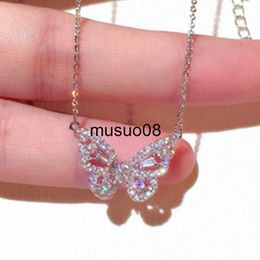 Pendant Necklaces Sparkling Crystal Butterfly Pendant Necklace for Women Invisible Chain Clavicle Necklace Party Proposal Gifts Fine Jewellery J230601