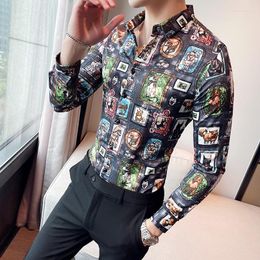 Men's Casual Shirts Mens Long Sleeve Printed Boutique Fashion Male Slim Social Formal Dress High Quality Men Club Party Clothing