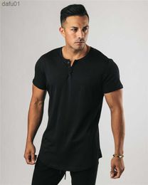 Plain Fashion clothing fitness t shirt men extend long tshirt summer gym short sleeve t-shirt cotton bodybuilding Slim tops tee L230520