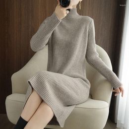 Women's Sweaters Knitwears Women Sweater Mujer Pullovers Long Knee-length Wool Knitwear Dress Female Half A Turtle Neck Thickening Warm