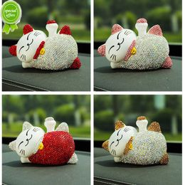 New Diamond Fortune Cat Car Interior Accessories Dashboard Ornament Rhinestone Cute Solar Energy Lucky Cat Home Auto Decoration