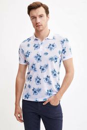 Men's T Shirts DeFacto Summer Fashion Light Leisure Mens Short-Sleeved T- Male Print Flowers Casual Lapel Tshirt-K3959AZ19HS