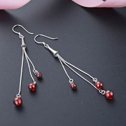 Stud Earrings High Quality S925 Sterling Silver Gorgeous Long Garnet Tassel For Women