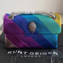 Ny Kurt Geiger Bag Rainbow Women Handväska Jointing Colorful Cross Body Patchwork Clutch
