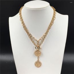 Pendant Necklaces Trendy Gold Color Graphic Figure Pattern Coin Layered Necklace For Women Modern Girl T/O Bar Enclosure