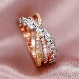 Band Rings Luxury Female Big Cross Ring Yellow Gold Silver Color Engagement Crystal White Wedding For Women