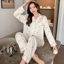 Women's Sleepwear Polka Dot Pyjamas Suit Womens Satin Pyajamas Long Sleeve Nightwear With Buttons Two-pieces Sleep Set Home Clothes
