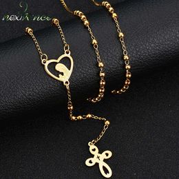 Pendant Necklaces Nextvance Stainless Steel Blessed Virgin Mary Cross Heart Necklaces Amulet Pendant Bead Chain Women Jewelry Bijoux wholesale J230601