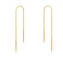 Dangle Earrings Pure 18K Multi-Tone Gold Smiple O Link Drop For Women