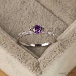 Band Rings Luxury Silver Colour Purple Zircon Engagement For Women Fashion Lover Wedding Ring Trendy Women's Jewellery