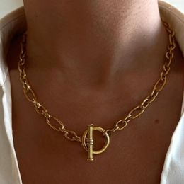 Chains 18K Gold Plated Stainless Steel Chunky Link Chain OT Clasp Necklace