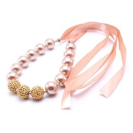 Beaded Necklaces Gold Color Ribbon Kid Chunky Necklace Diy Tied Bubblegum Bead Children Jewelry For Toddler Girls Drop Delivery Penda Dhvzd