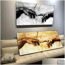 Paintings Hand Of God Creation Adam Black White Canvas Painting Print On Canavs Wall Art Pictures For Living Room Decor No Frame Dro Dhbpm