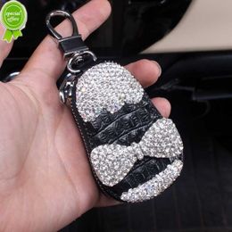 New Universal Leather Car Key Case Cute Bowknot Crystal Rhinestone Driver's Licence Holder Car Key Bag Wallets Keychain Accessories