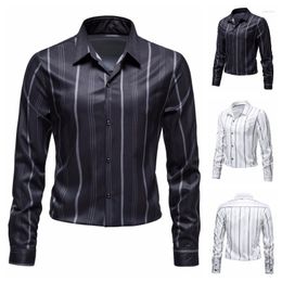 Men's Casual Shirts European Style Men's Silver Striped Drape Loose Business Long-sleeved For Men