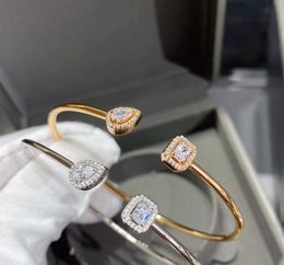 Famous Brand Crystal Water Drop Bracelets Shiny Zircon Pear Bangle Women Gold Plated Ice Rectangle Diamond Bracelet Wedding Party Jewelry Accessories