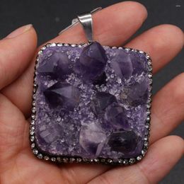 Charms Natural Stone Charm Pendant Amethysts Square For Jewellery Making DIY Bracelet Earring Necklace Accessories Women 42x45mm