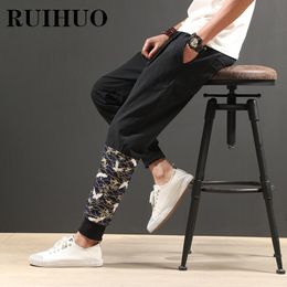 Pants RUIHUO Crane Embroidered Mens Pants Joggers 5XL Japanese Style Hip Hop Baggy Trousers Streetwear 2022 Spring New Arrivals