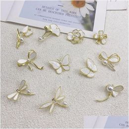 Pins Brooches Fashion Shell Butterfly For Women Vintage Pearl Jewelry Party Cloth Cor Pins Lady Flower Brooch Drop Delivery Dhw8R