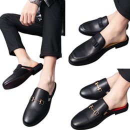 New Black Men Sandals Slippers Business Pu Leather Handmade Men Dress Shoes Size 38-44 Free Shipping