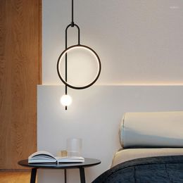 Pendant Lamps Gold Ring Light Modern Ball Led Hanging Lamp Bedroom Bedside Minimalist Nordic Luxury Living Room Background Lighting